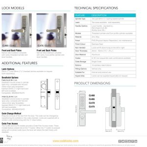 CODELOCKS 470 Mechanical Digital Locks 400 series Narrow Stile Euro Cylinder Lever Handle PVD Stainless Steel