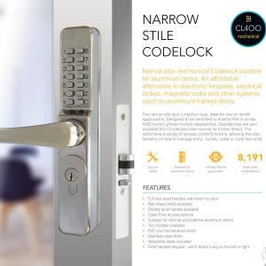 CODELOCKS 460 Mechanical Digital Locks 400 series Narrow Stile Threaded Cylinder Lever PVD Stainless Steel