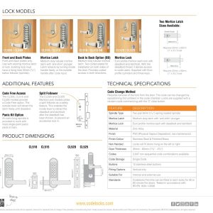 CODELOCKS 510 Mechanical Digital Lock 500 series Tubular Mortice Latch PVD Stainless Steel