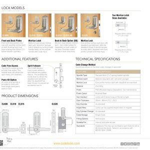 CODELOCKS 600 Mechanical Digital Locks 600 series Front & Back Plate only PVD Brushed Steel