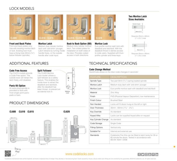 CODELOCKS 600 Mechanical Digital Locks 600 series Front Plate Only - Panic Kit PVD Brushed Steel