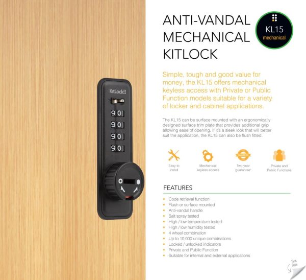 CODELOCKS KL15 Mechanical Kitlock Digit Combination Lock Black RH Public