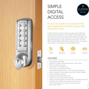 CODELOCKS CL2255 Electronic Digital Lock Front Plate + SLAM LATCH Brushed Steel