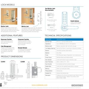 CODELOCKS CL4000 Electronic Digital Lock Tubular Mortice Latch PVD P/Brass