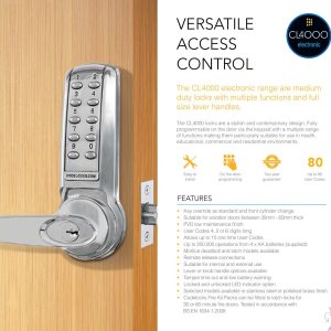 CODELOCKS CL4000 Electronic Digital Lock Anti-Panic Mortice Lock D/Cyl PVD P/Brass