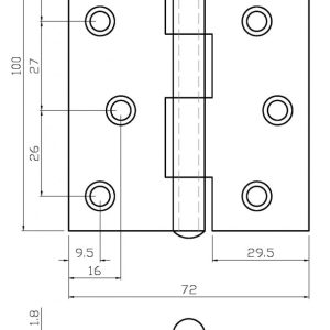 1900 Cranked Butt Hinge – 100mm Square