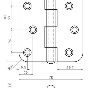 1900 Cranked Butt Hinge – 100mm Square