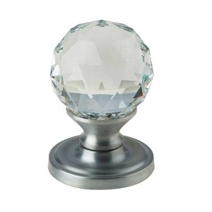 Swarovski Crystal Faceted Mortice Door Knob, Satin Chrome (sold in pairs)