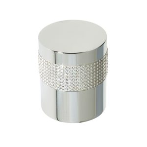 Cylindrical Mortice Door Knob, Polished Chrome With Swarovski Crystal On A Silver Band