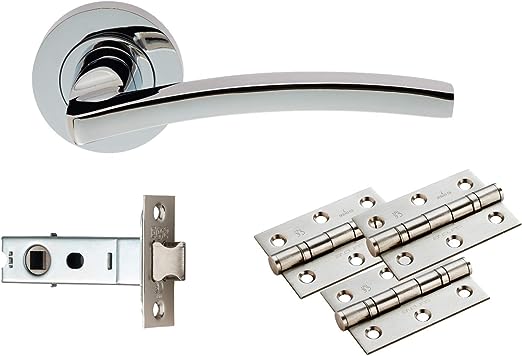 Door Handles On Rose Latch Pack - Polished Chrome