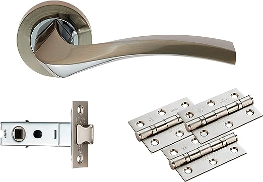 Door Handles On Rose Sines Latch Pack - Satin Nickel/Polished Chrome