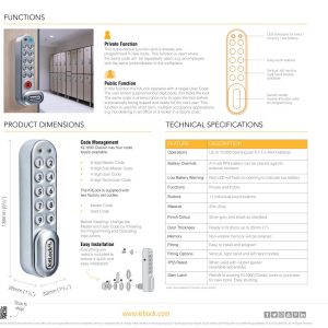 CODELOCKS KL1000 Classic Electronic Kitlock Cabinet Lock Silver Grey