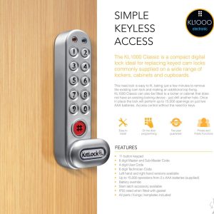 CODELOCKS KL1000 Classic Electronic Kitlock Cabinet Lock Silver Grey