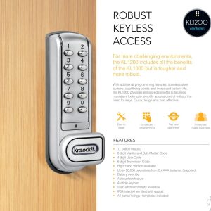 CODELOCKS KL1200 Electronic Kitlock Cabinet Lock Silver Grey