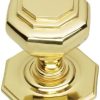 Oct Centre Door Knob - 85mm - Polished Brass