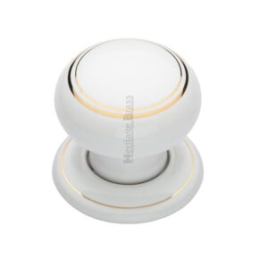 Heritage Brass Gold Line White Porcelain Mortice Door Knobs, Porcelain Rose (Sold In Pairs)