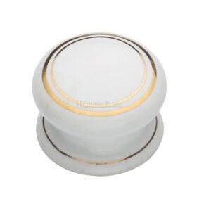 Heritage Brass Porcelain Cupboard Knobs (32Mm Or 38Mm), White With Gold Line