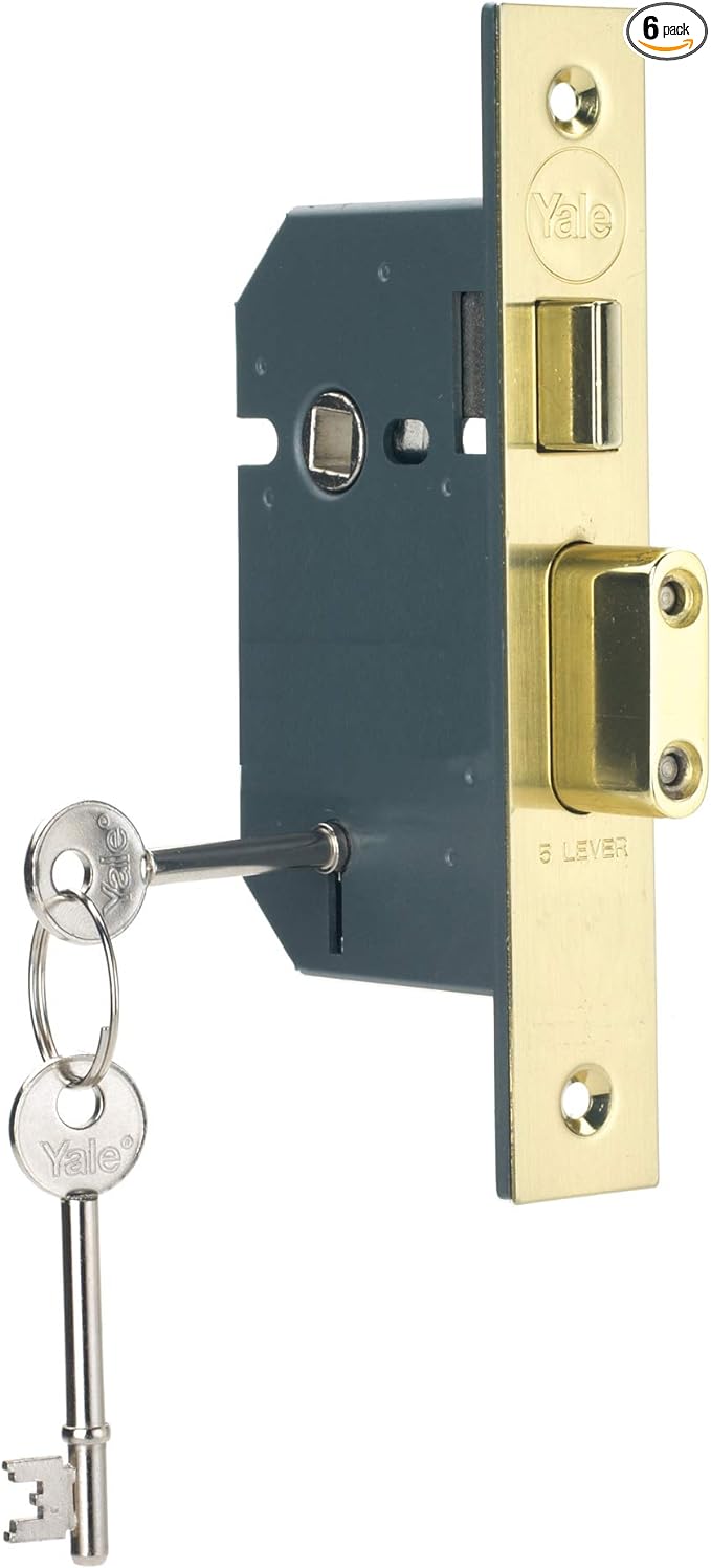 Yale P-M550-PB-78 5 Lever Mortice Sashlock, Visi Pack, Suitable for External Doors, Brass Finish, 3 Inch/76 mm