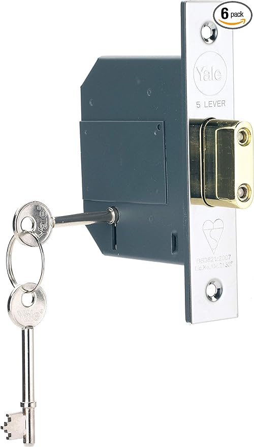 Yale P-M562-CH-67 PM562 British Standard 5 Lever Mortice Deadlock, High Security, Visi Pack, Suitable for External Doors, Chrome Finish, 2.5 Inch/64 mm