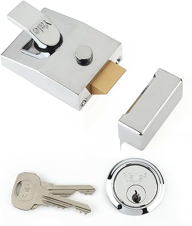 Deadlocking Nightlatch, Chrome Finish, High Security with Automatic Deadlock