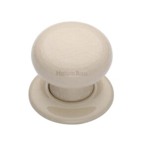 Heritage Brass Cream Crackle Porcelain Mortice Door Knobs, Porcelain Rose (Sold In Pairs)