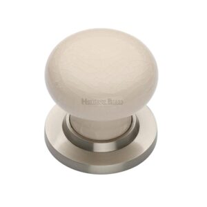 Heritage Brass Cream Crackle Porcelain Mortice Door Knobs, Satin Nickel Rose (Sold In Pairs)