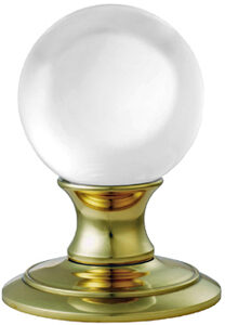 Delamain Ice Clear Crystal Ball Mortice Door Knobs, Polished Brass