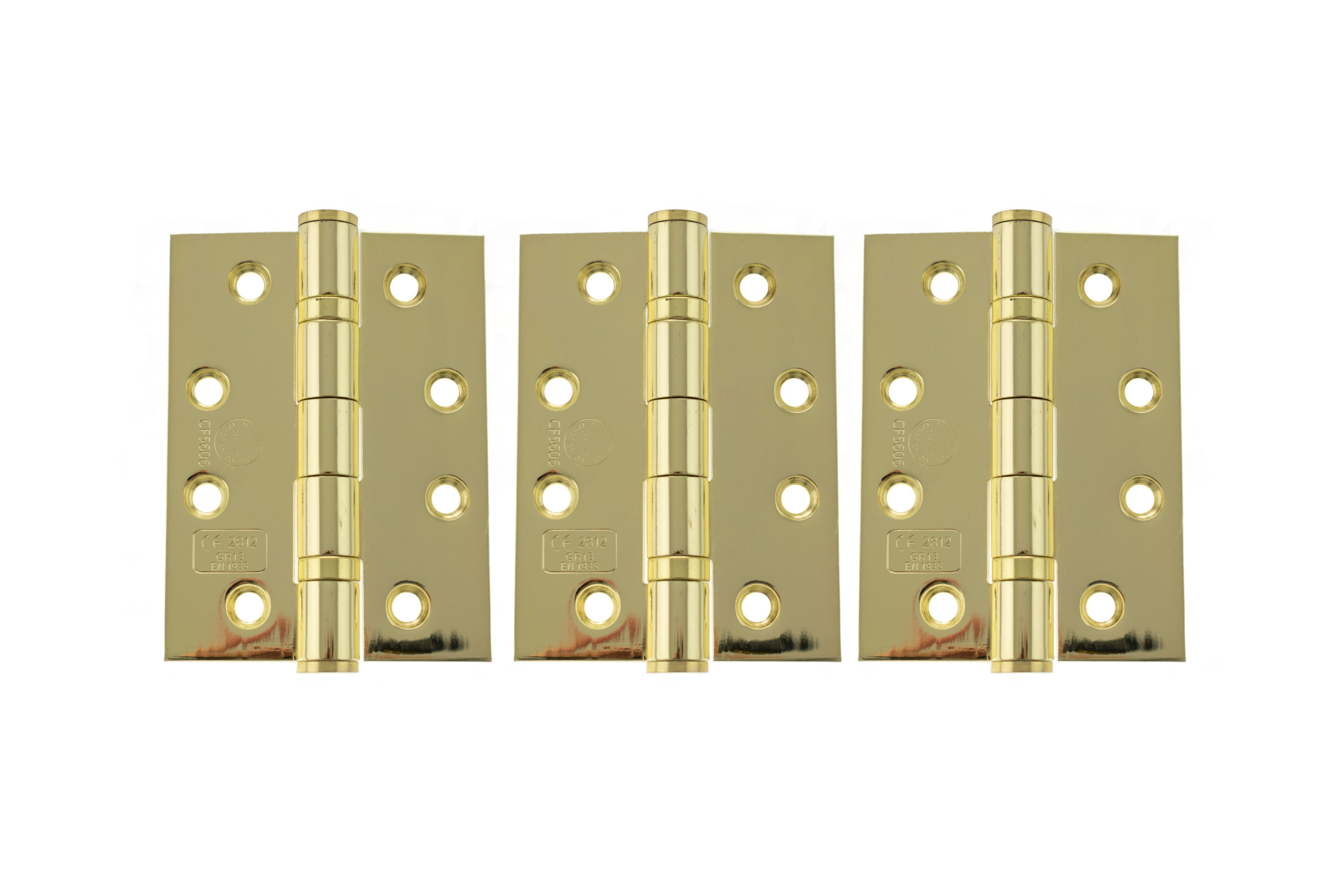 Atlantic Ball Bearing Hinges Grade 13 Fire Rated 4" x 3" x 3mm set of 3 - Polished Brass