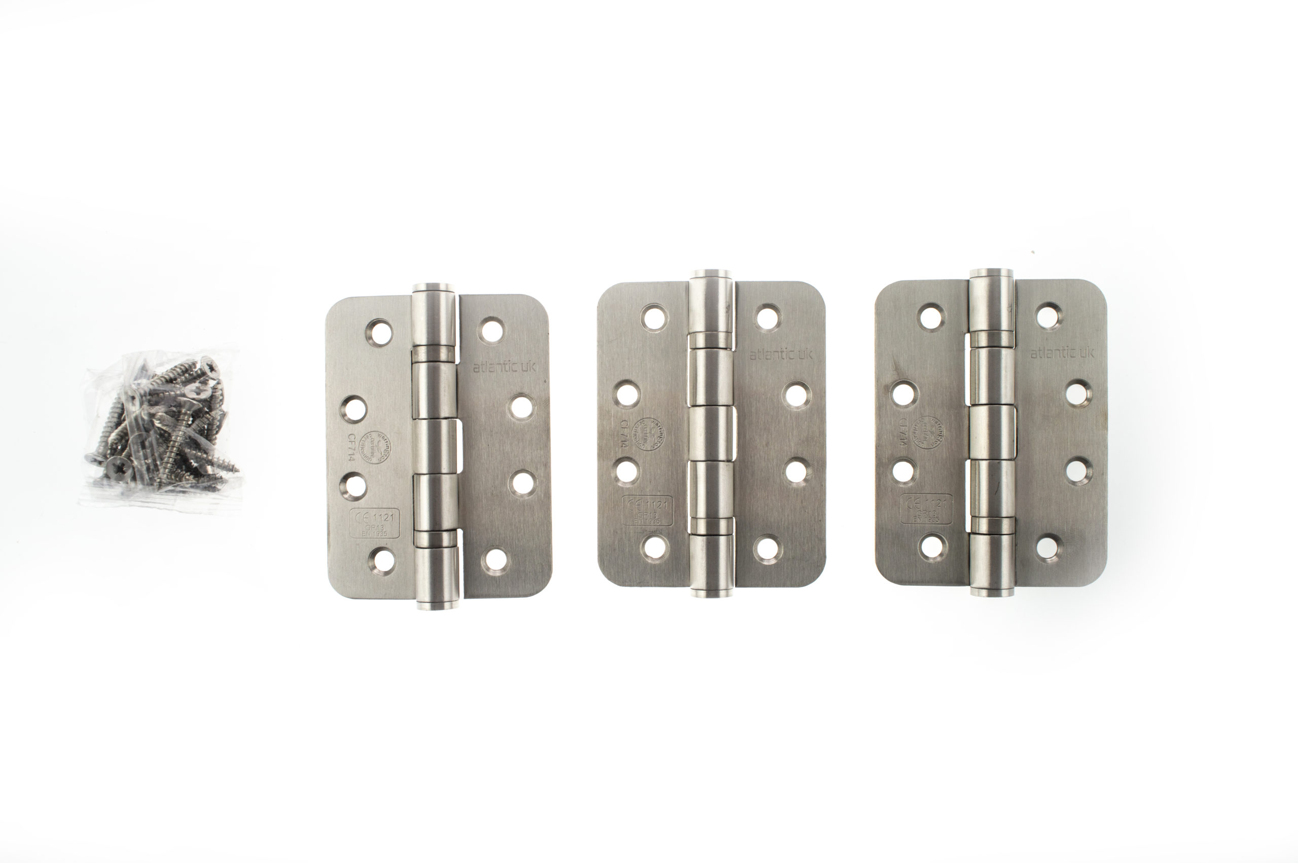 Atlantic Radius Corner Ball Bearing Hinges 4" X 3" X 3mm set of 3 - Satin Stainless Steel