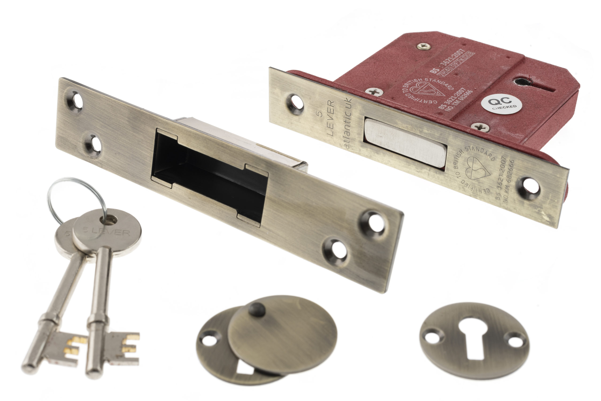 Atlantic 5 Lever Key Deadlock [BS] 2.5" - Antique Brass