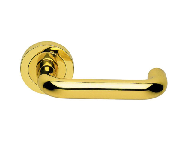 Manital Studio H Door Handles On Round Rose, Polished Brass (Sold In Pairs)