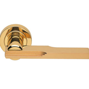 Manital Veronica Art Deco Door Handles On Round Rose, Polished Brass (Sold In Pairs)