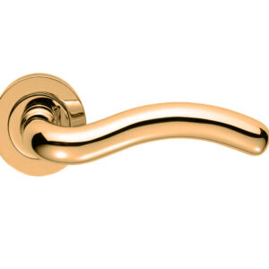 Manital Squiggle Door Handles On Round Rose, Polished Brass (Sold In Pairs)