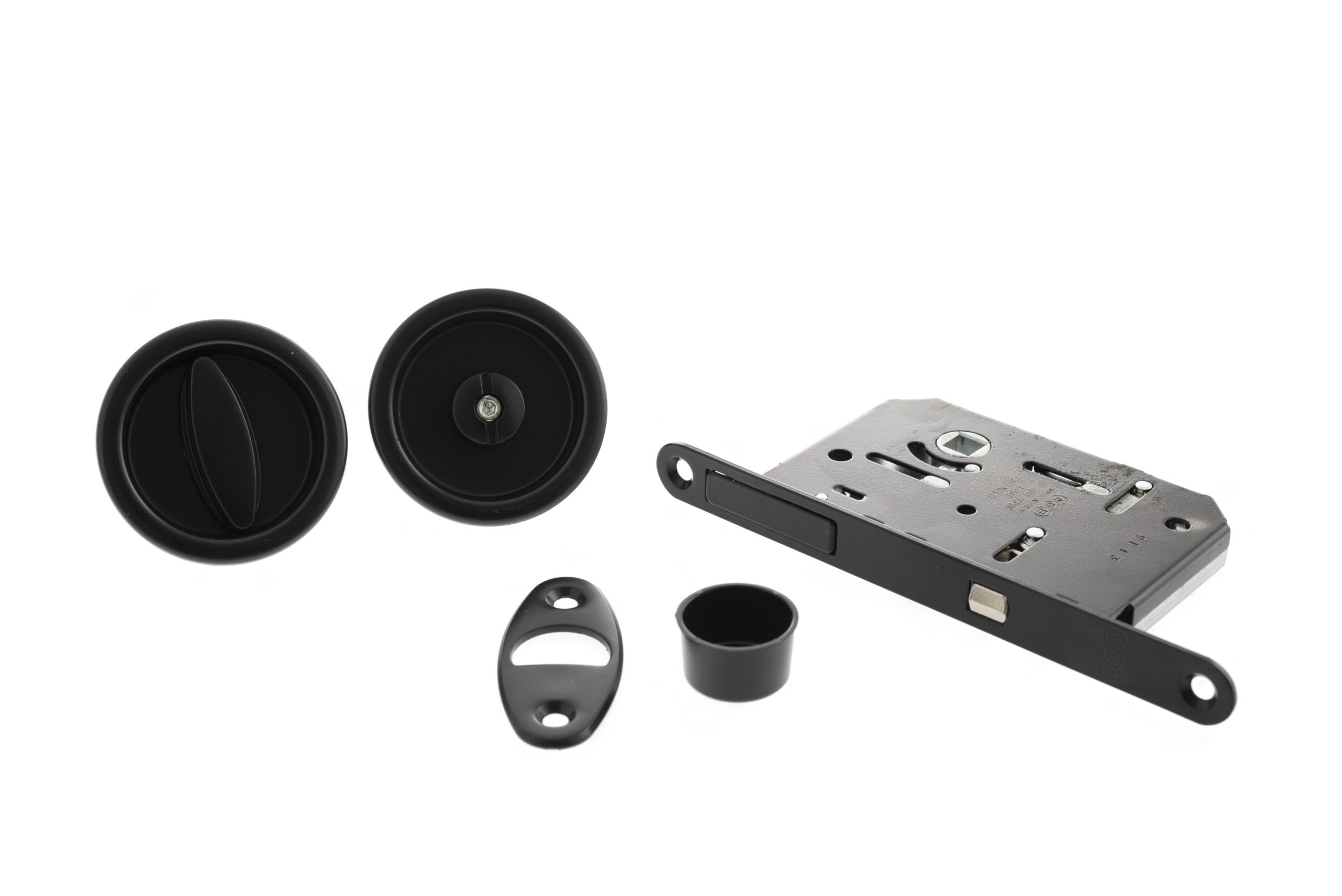 AGB Round Flush Handle Sliding Door Bathroom Lock Set - Matt Black