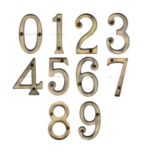 Heritage Brass 0-9 Screw Fix Numerals (76Mm - 3"), Antique Brass