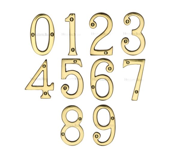 Heritage Brass 0-9 Screw Fix Numerals (76Mm - 3"), Polished Brass