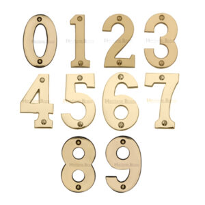 Heritage Brass 0-9 Screw Fix Numerals (76Mm - 3"), Polished Brass