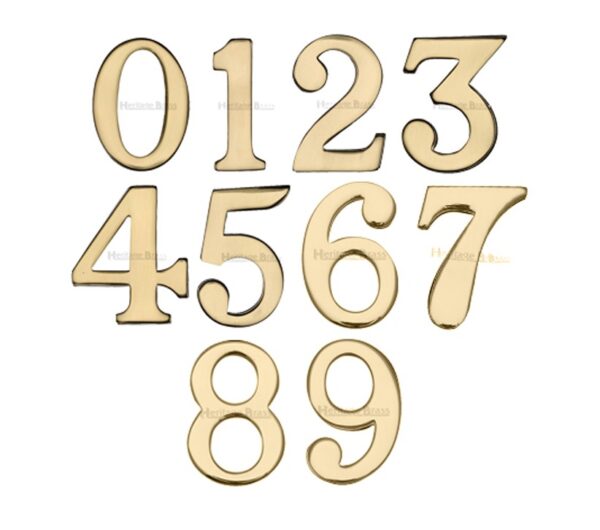 Heritage Brass 0-9 Self Adhesive Numerals (51Mm - 2"), Polished Brass