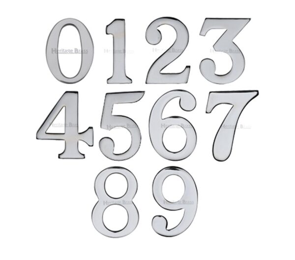 Heritage Brass 0-9 Self Adhesive Numerals (51Mm - 2"), Polished Chrome