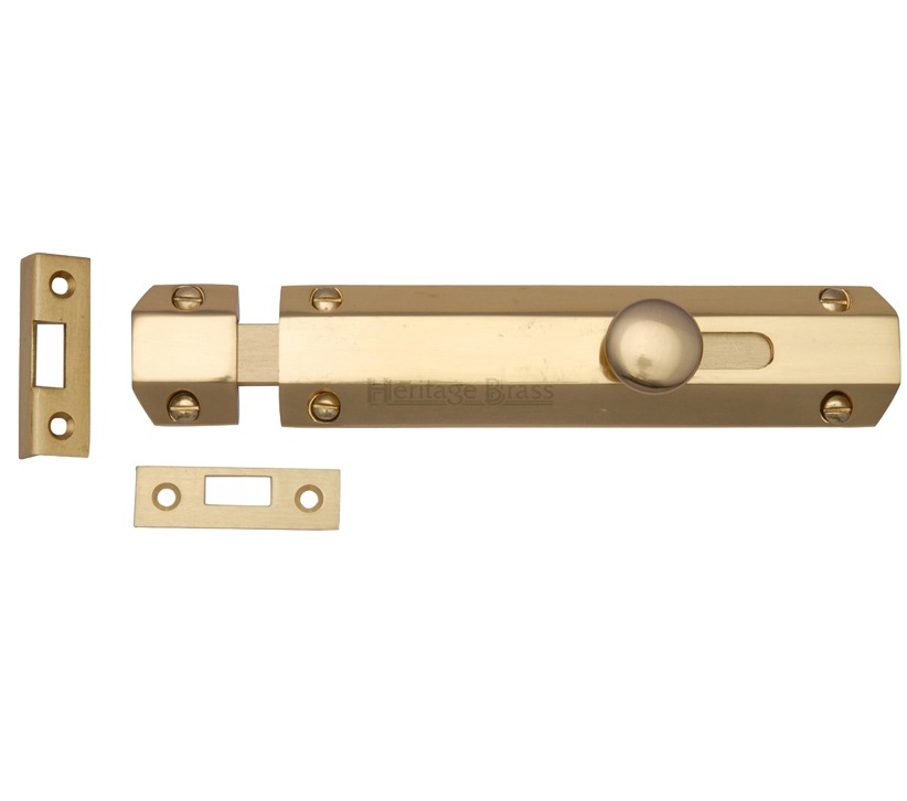 Heritage Brass Flat Surface Door Bolt (4", 6" Or 8" Length), Polished Brass