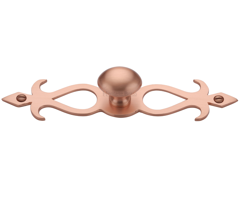 Heritage Brass Oval Cabinet Knob On Backplate, Satin Rose Gold