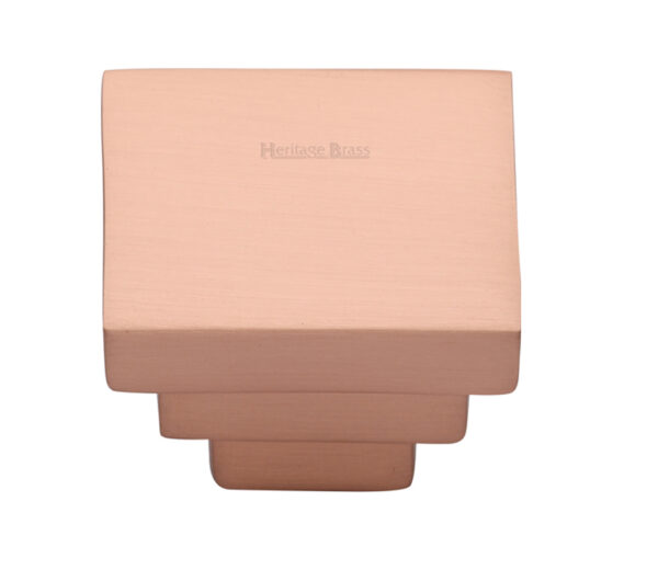 Heritage Brass Square Stepped Cabinet Knob, Satin Rose Gold