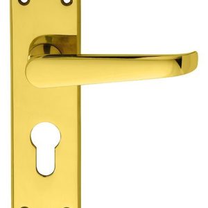 Carlisle Brass CBV30Y Victorian Flat Lever On Backplate - Lock Euro Profile 47.5mm C/C (Contract Range) 155mm x 40mm Polished Brass