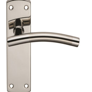 Eurospec Curved Stainless Steel Door Handles On Backplates, Dual Finish Satin & Polished Stainless Steel (Sold In Pairs)