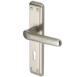 Heritage Brass Deco Door Handles On Backplate, Satin Nickel (Sold In Pairs)