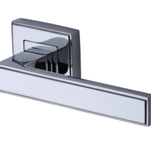 Heritage Brass Linear Polished Chrome Art Deco Style Door Handles On Square Rose (Sold In Pairs)