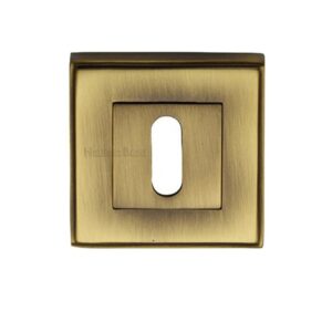 Heritage Brass Art Deco Standard Key Escutcheon, Antique Brass