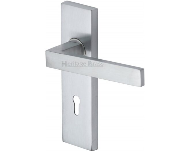 Heritage Brass Delta Door Handles On Backplate, Satin Chrome (Sold In Pairs)