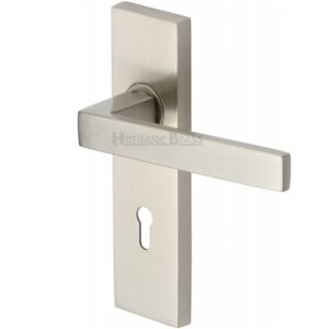 Heritage Brass Delta Door Handles On Backplate, Satin Nickel (Sold In Pairs)