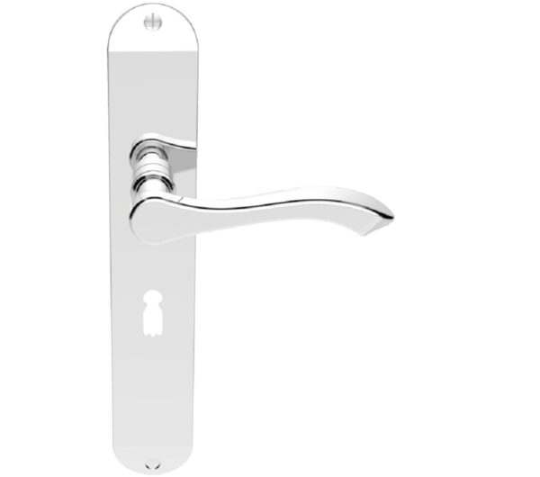 Andros Door Handles On Long Backplate, Polished Chrome (Sold In Pairs)